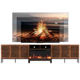 BVIUNTWO 3-Sided Glass Farmhouse Fireplace TV Stand for TVs Up to 110 Inch, Entertainment Center with 36" Electric Fireplace, Brown TV Console with Storage Cabinets for Living Room BVIUNTWO