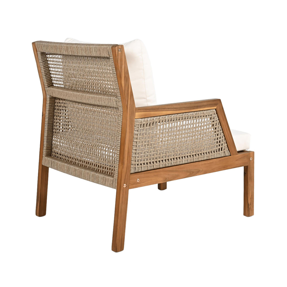 Christopher Knight Home Lena Patio Accent Chair, Acacia Wood Club Chair, Wicker Backrest Armchair, Upholstered Cushion Seating, Wooden Chairs for Balcony Backyard Garden, 23.5" 400lbs Teak+Cream Christopher Knight Home