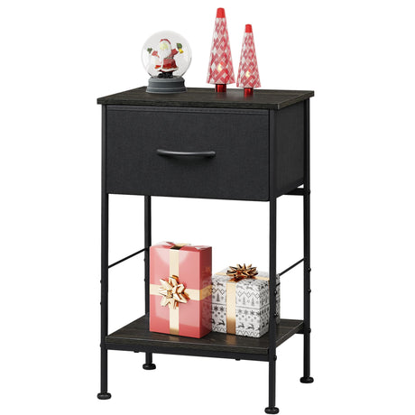 WLIVE Black Nightstand, Bedside Table with Fabric Storage Drawer, Open Wood Shelf, Bed Side Table, Night Stand for Bedroom Furniture, End Table for Living Room, Dorm, Entryway, 25.03" Height WLIVE