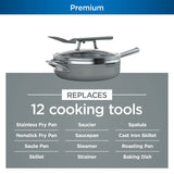 Ninja Foodi NeverStick 4 Quart Pan with Lid, Strainer, & Spatula, Oven Safe, Sea Salt Grey Ninja