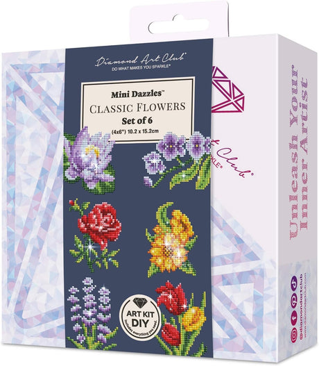 DIAMOND ART CLUB Classic Flower Mini Dazzles, Fun DIY Diamond Painting Kit for Adults, Diamond Art Canvas for Beginners, 4" x 6" (Pack of 6) DIAMOND ART CLUB