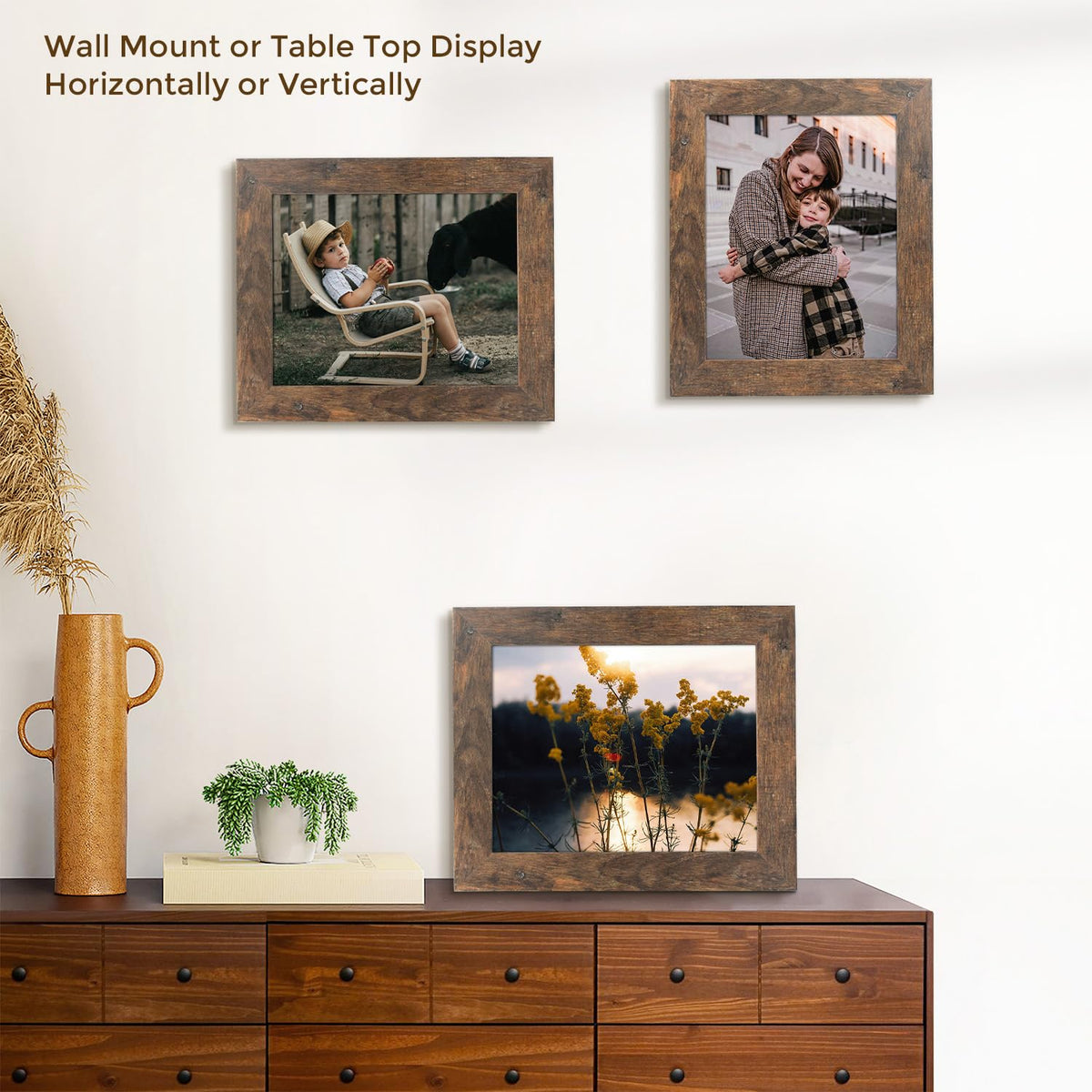 Golden State Art, 8x10 Picture Frame - Country Wood Grain Style - Tabletop Display, Back Hangers for Wall Display - Great for Photos, Gift, Pictures, Wedding, Portraits (2 Pack, Brown) Golden State Art