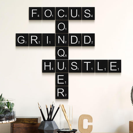 Fullhawl 20 Pcs Motivational Wall Decor Wooden Tiles Large Wood Crossword for Inspirational Office Decor for the Office Man Cave Gym Dorm Gift for Promotion Entrepreneur Fullhawl