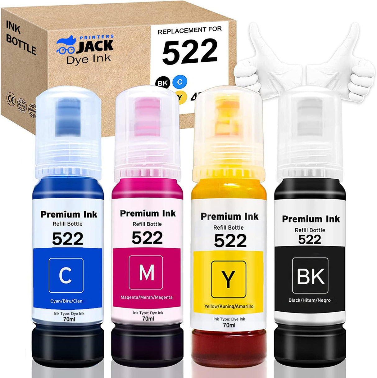 Printers Jack Compatiable Epson T522 Refill Ink Bottle Kit for Epson Supertank ET-2800 ET-4700 ET-4800 ET-2710 ET-2720, ET-2803 Printer, 4 Packs Printers Jack