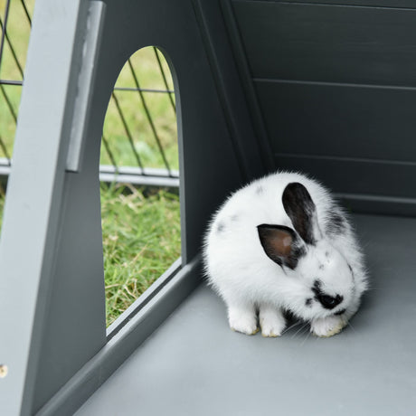 PawHut 46" x 24" Wooden A-Frame Outdoor Rabbit Cage Small Animal Hutch with Outside Run & Ventilating Wire, Gray PawHut