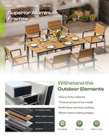 Oasbira Outdoor Dining Set for 6, Outdoor Table and Chairs Set with Umbrella Hole, Patio Dining Sets, 7 Pieces HDPS Outdoor Furniture Sets for Patio, Garden, Backyard (Gray & Teak) Oasbira