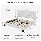 SHA CERLIN King Platform Bed Frame with Velvet Upholstered Headboard, Mattress Foundation with Strong Wooden Slats Support, No Box Spring Needed, White SHA CERLIN