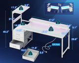 Casaottima 59 Inch Gaming Desk with USB Charging Ports & LED Light - Reversible Computer Desk with 3 Fabric Drawers, Monitor Stand, CPU Stand, and Side Hook, Modern Office Desk, White Casaottima