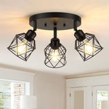 Baocuz 3-Light Kitchen Flush Mount Ceiling Light, Adjustable Multi-Directional Ceiling Light Fixture, Farmhouse Black Metal Cage Close to Ceiling Lamp for Dining Room Bedroom Hallway Baocuz