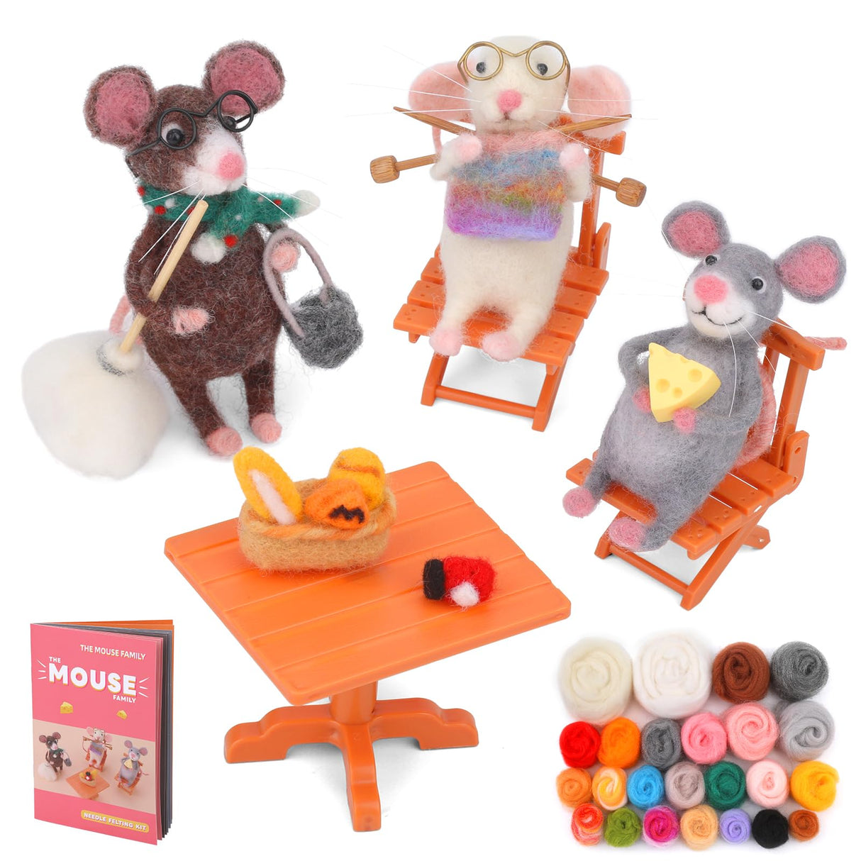 OEHPICC Mouse Family Needle Felting Kit,Needle Felting Starter Kit, Mice Felting Kit for Beginner Adults with Felting Supplies and Instructions for DIY Felting OEHPICC