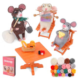 OEHPICC Mouse Family Needle Felting Kit,Needle Felting Starter Kit, Mice Felting Kit for Beginner Adults with Felting Supplies and Instructions for DIY Felting OEHPICC