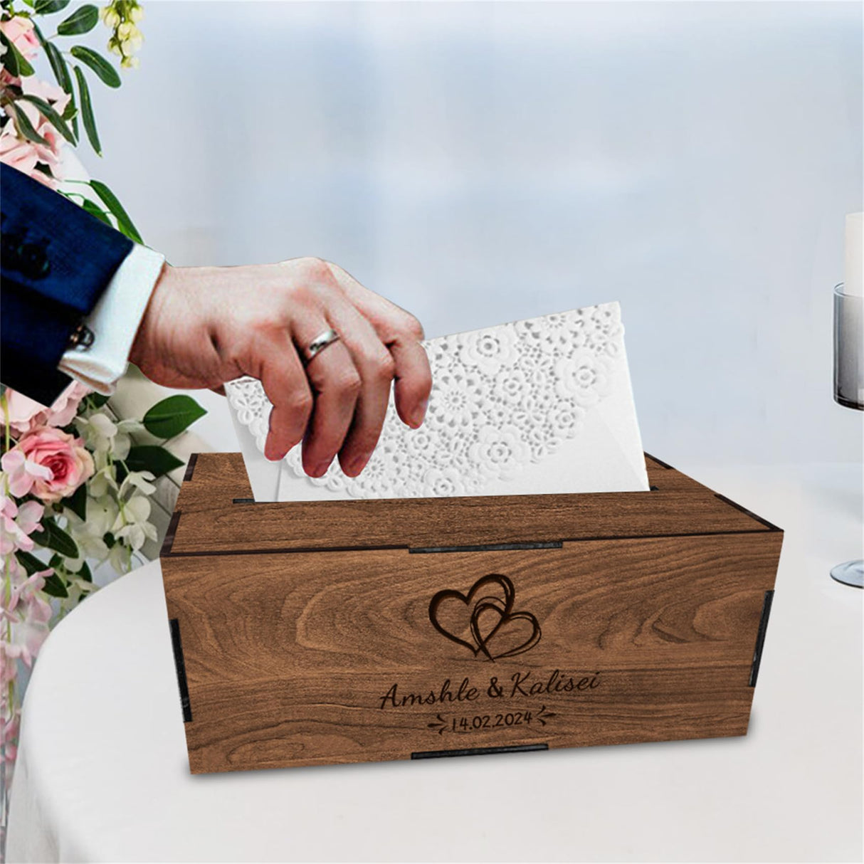 Personalized Wooden Card Box for Wedding Reception Decor Custom Wooden Wedding Card Box Holder with Slot Wedding Money Box Holder with Name and Date Smallduuck