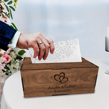 Personalized Wooden Card Box for Wedding Reception Decor Custom Wooden Wedding Card Box Holder with Slot Wedding Money Box Holder with Name and Date - WoodArtSupply