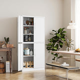 Fesbos White Pantry Cabinet and Organizers - 71”H Kitchen Metal Storage Cabinet with 4 Doors and 3 Adjustable Shelves for Kitchen, Living Room and Dinning Room Fesbos