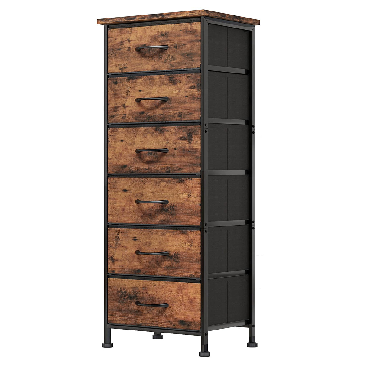 Fixwal Tall Dresser for Bedroom Closet Organizers and Storage Tall Fabric Dresser with 6 Drawers, Small Clothes Storage Girl Bedroom Furniture, Rustic Brown Fixwal