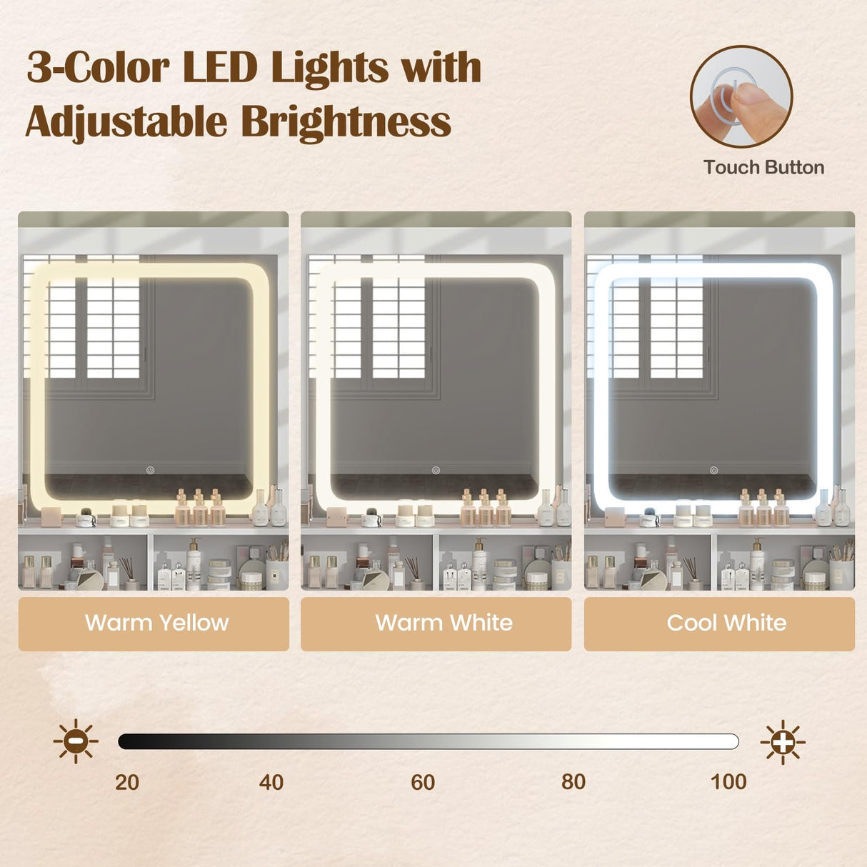 CHARMAID Vanity Desk with Mirror and Lights, White Makeup Vanity Desk with Jewelry Organizer, 4 Drawers, Side Cabinet, Charging Station, 44" Modern Vanity Dressing Table with Stool for Bedroom CHARMAID