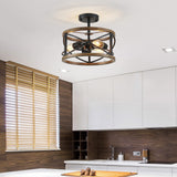 WUZUPS Chandelier 3-Light Imitation Wood Grain Vintage Farmhouse Industrial Semi-Flushmount Ceiling Light Lighting Fixture for Foyer Hallway Storage Room Kitchen Bathroom, H 9.4" W 12", Black WUZUPS