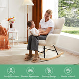 Simple Deluxe Nursery Rocking Chairs, Teddy Upholstered Glider Recliner Rocking Chair with High Backrest Armchair, Comfy Reading Small Accent Side Chair for Nursing, Living Room, Bedroom, White Simple Deluxe