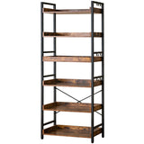 HCHQHS Adjustable 6 Tier Open Bookcase, Rustic Farmhouse Book Shelves, Industrial Wood and Black Metal Bookshelves, Mid Century Bookcase for Home Office Living Room Bedroom HCHQHS