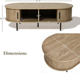 LuxenHome Oval Coffee Table with Storage, 47" Mid Century Modern Fluted Coffee Tables for Living Room, Wooden Sliding Door Boho Storage Center Table for Home, Office LuxenHöme