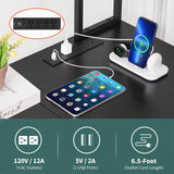 Yoobure L Shaped Desk Gaming Desk with LED Strip & Power Outlet, Reversible L-Shaped Computer Desk with Storage Shelf & Drawer, Corner Desk with Storage Bag, 2 Person Home Office Desk, Black Yoobure