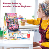 MOGTAA Pink Car Paint by Numbers Kit for Adults Beginners with Frame, Flowers Adult Paint by Number Kits on Canvas with Easel, Easy DIY Oil Painting Kits for Home Decor, 8x12in MOGTAA