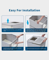 Medario Cat Litter Box with Litter Mat and Scoop, Large Foldable Litter Box with Lid, Front Entry Top Exit Kitty Box, Odor Control, Easy to Clean (Grey) Medario