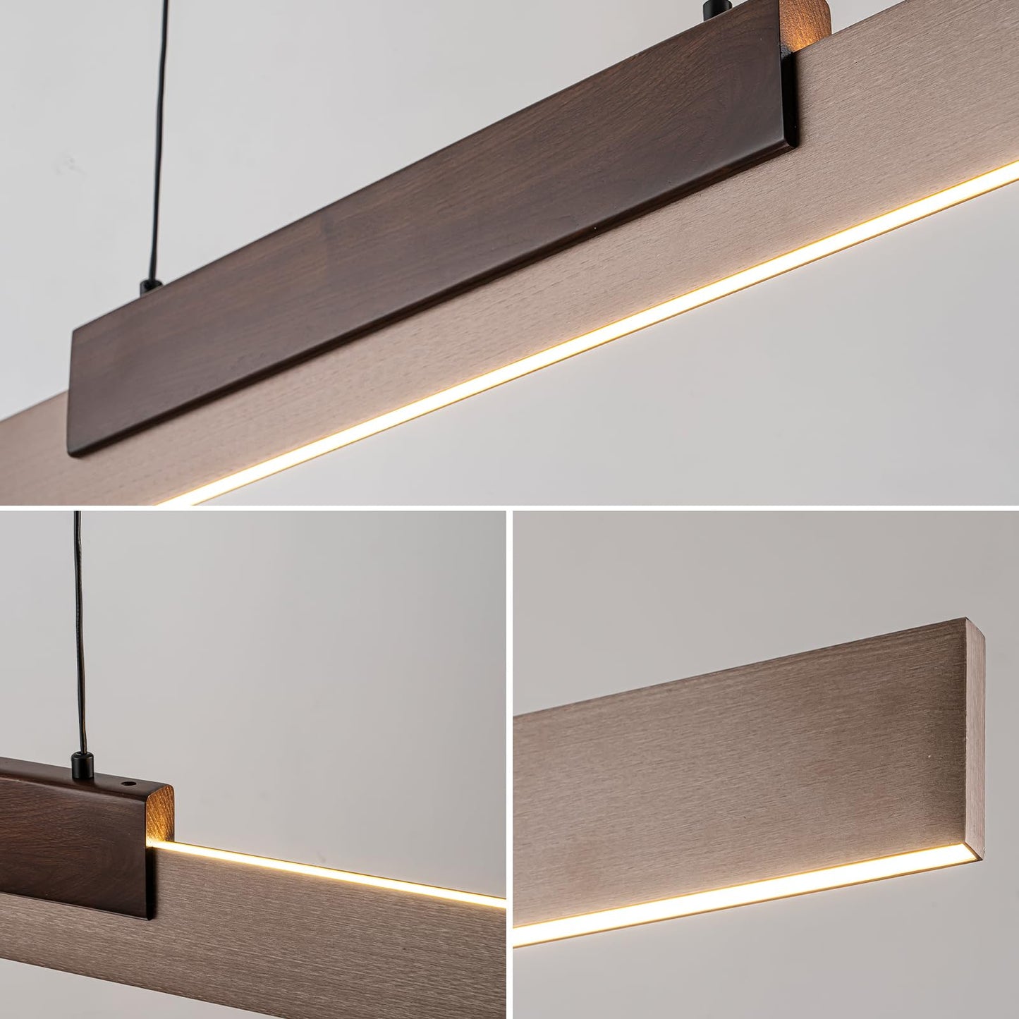 Y'INSP Modern Wooden LED Pendant Light Fixtures 47 Inch Linear Dimmable Pendant Light Height Adjustable Dining Room Light 35W Walnut Color Linear Chandelier for Kitchen Island - WoodArtSupply