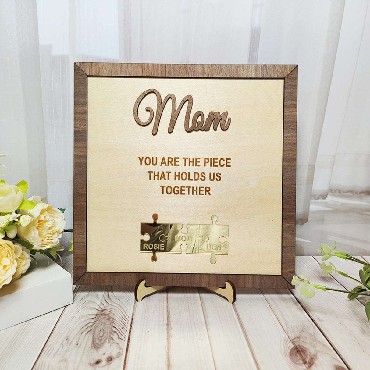 Personalized Wood Sign Mothers Day Gifts, Custom Mother's Day Present Puzzle Name Sign Frame, Desk Wooden Plaques Birthday Gifts for Mom Mum Mommy Mama Grandma from Daughter Son Husband Meigmi