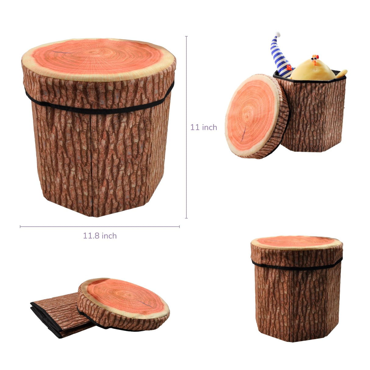 CHEFAN Fruit Storage Stool, Cute Folding Toy Box, Wood Stump Organizer for Cloth and Kids CHEFAN