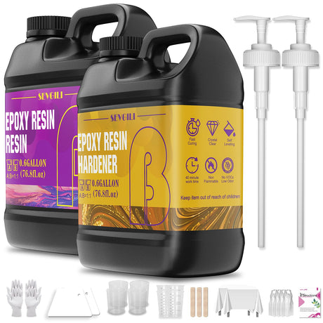Epoxy Resin Kit 1.2Gallon, Newly Formulated Crystal Clear Epoxy Resin, Bubble-Free, Anti-Yellowing Art Resin for Casting, DIY, Resin Art, Resin Epoxy Molds, Jewelry, Easy to Use 1:1 Mix sevgili