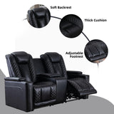 EBELLO Home Theater Seating, Electric Power Loveseat Recliner with USB Ports and Cup Holders, Breathable Faux Leather Dual Recliner with Hidden Arm Storage, for Living Room, Black EBELLO