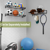 Ball Holder Wall Mount Garage Sports Equipment Organizer 3 Separate Wall Ball Storage Rack with 6 Hooks for Basketball Football Soccer Volleyball BTY