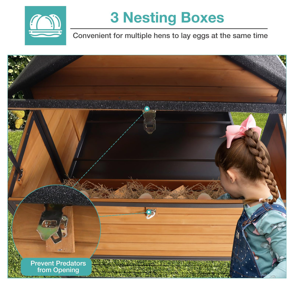 Large Chicken Coop for 4-6 Chickens,Mobile Combination of Metal and Wood Hen House Poultry Cage with Metal Run, Nesting Box,Waterproof Rain Cover Duck Coop Suumerpety