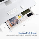 SANODESK Standing Desk with Drawer, Electric Height Adjustable Home Office Desk with Storage & USB Ports, 55 inch White Wood Tabletop/White Frame SANODESK