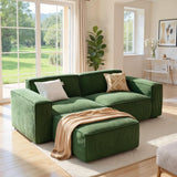 Amada 80" L Shaped Sofa Modular, Corduroy Clopud Couches with Deep Seats &High-Back, Upholstered Couches for Living Room Bedroom with Ottoman, No Assembly Required(2-Seater&1 Ottoman,Green) AMADA HOMEFURNISHING