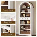 RALGEND Arched Bookshelf, 73" Tall Arch Bookcase with Drawers, 6-Tier Farmhouse Book Shelf, Wooden Bookshelf with Open Display Shelves for Living Room, Office, Adjustable Shelf, Walnut and White RALGEND