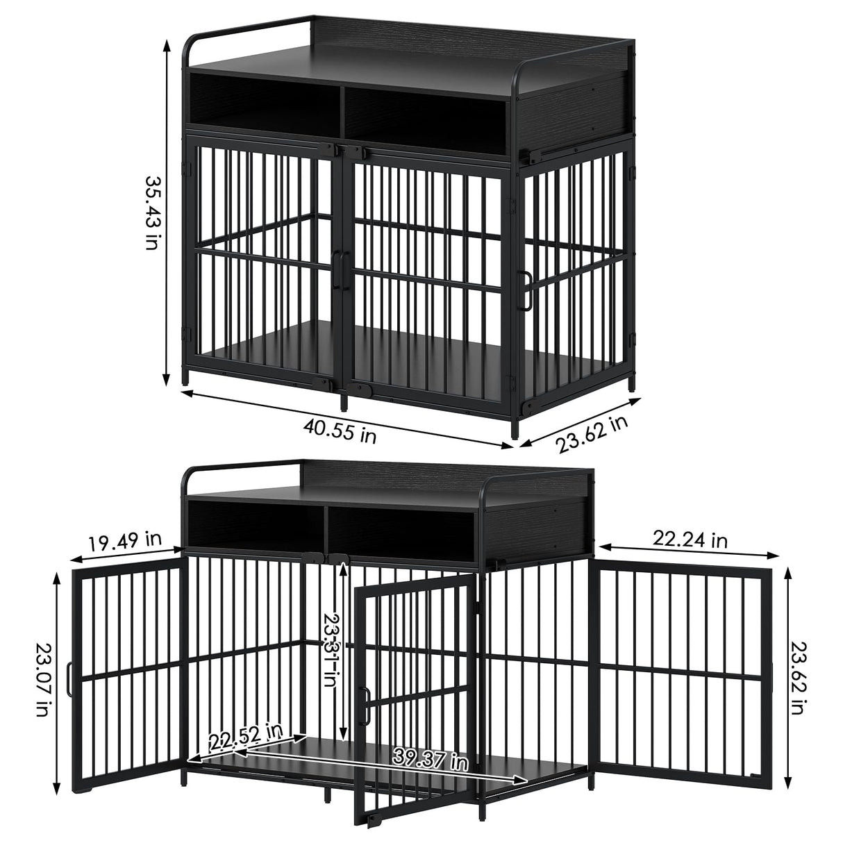 Saudism Dog Crate for Large Dogs, Black Furniture Dog Crate, Large Dog Kennel Indoor, Heavy Duty Wood Dog Cage Table with Drawers Storage, Sturdy Metal, Inner Size: 39.4" L x 22.5" W x 23.3" H Saudism