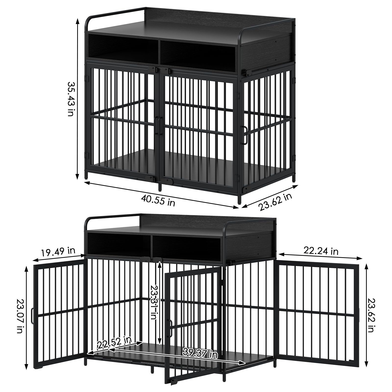 Saudism Dog Crate for Large Dogs, Black Furniture Dog Crate, Large Dog Kennel Indoor, Heavy Duty Wood Dog Cage Table with Drawers Storage, Sturdy Metal, Inner Size: 39.4" L x 22.5" W x 23.3"  - WoodArtSupply