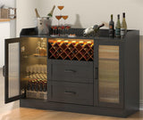 Melodyblue Buffet Cabinet, 48" Farmhouse Sideboard Buffet Storage Cabinet with Led Lights, Versatile Glass Doors, Sturdy MDF Construction, Coffee Bar Cabinet for Dining Room (Black) Melodyblue