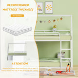 Varmsteda Bunk Bed Twin Over Twin for Kids with Slide and Ladder, Metal Floor Bunk Bed Frame with Full-Length Guardrail, Space-Saving Bunk Beds, White Varmsteda