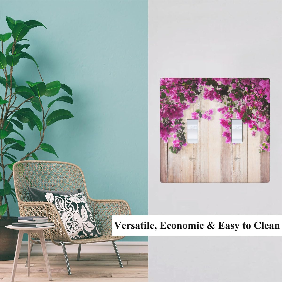 Pznen Rustic Farmhouse 2-Gang Wall Plate Double Toggle Switch Covers Farm Purple Lilac Floral Flowers on Country Wooden Light Switch Covers for Bedroom Bathroom Pznen