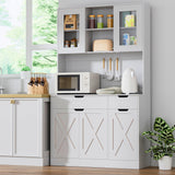 GTFURNI 71" Tall Kitchen Pantry Storage Cabinet Large Farmhouse Hutch Cabinet with Microwave Stand, Charging Station, Adjustable Shelves, Countertop for Dining Room, Living Room, White GTFURNI