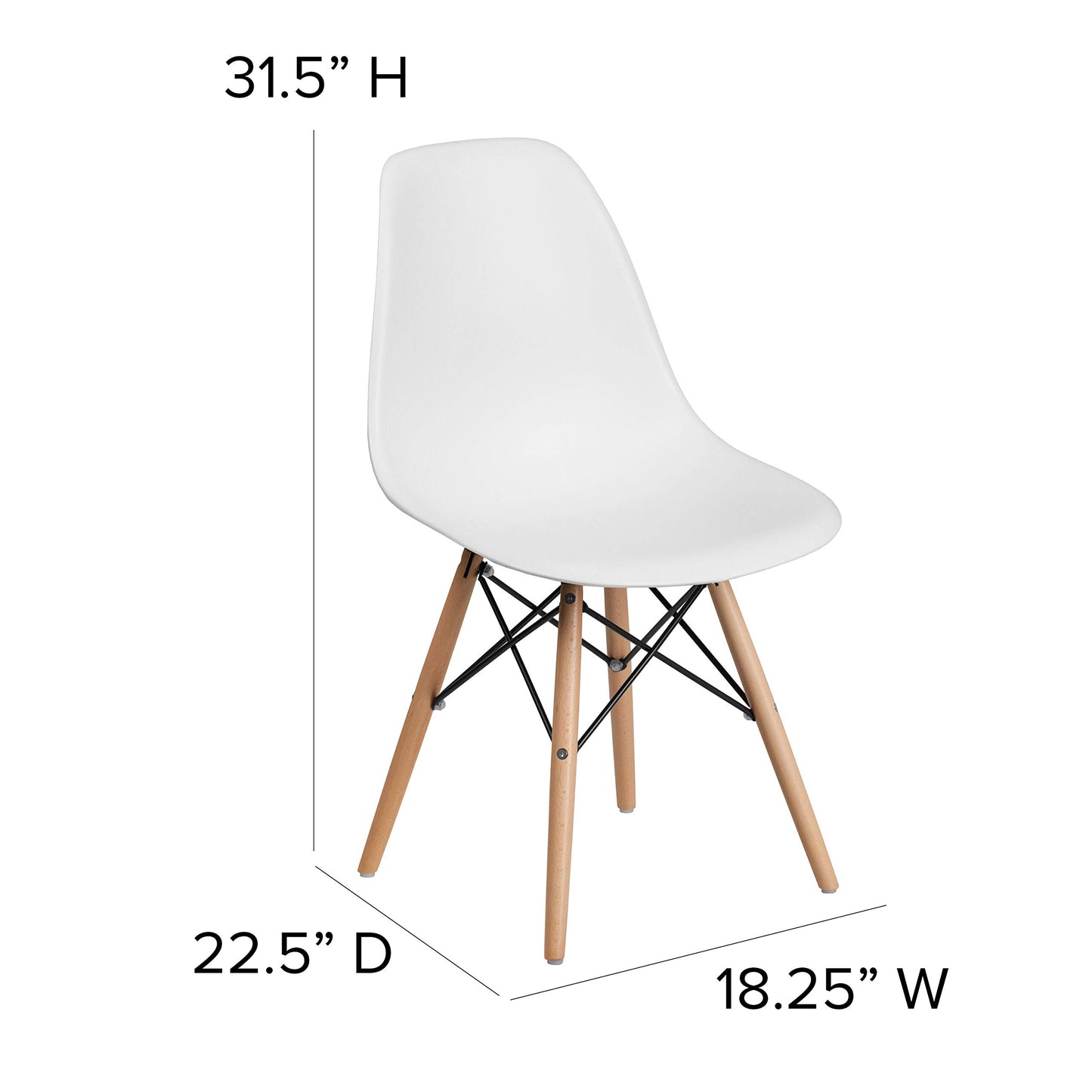 Flash Furniture Elon Series White Plastic Chair with Wooden Legs for Versatile Kitchen, Dining Room, Living Room, Library or Desk Use - WoodArtSupply