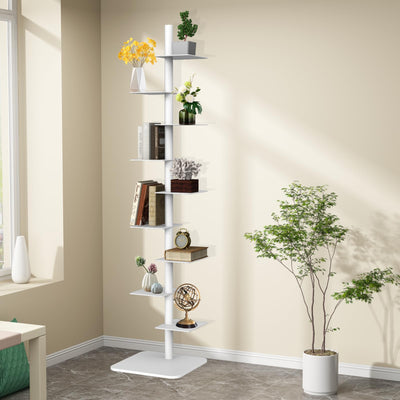 LXSEHN 9 Tier Metal Spine Bookshelf Tower, Adjustable Vertical Spine Book Tower Floor, Metal Vertical Bookshelf for Study Room,Living Room,Office,Bedroom (White)