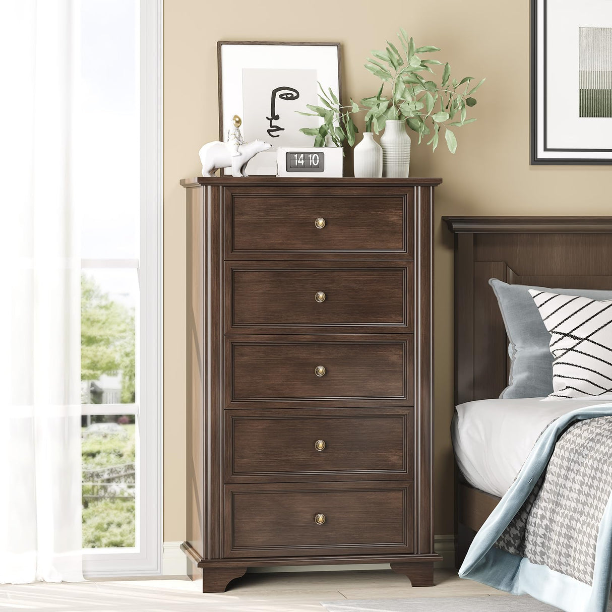 VINGLI 47" Tall Dresser 5 Drawer Chest of Drawers, Wood Dresser for Be WoodArtSupply VINGLI 47" Tall Dresser 5 Drawer Chest of Drawers, Wood Dresser for Be WoodArtSupply