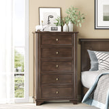 VINGLI 47" Tall Dresser 5 Drawer Chest of Drawers, Wood Dresser for Bedroom, Brown Chest Dressers Wooden VINGLI