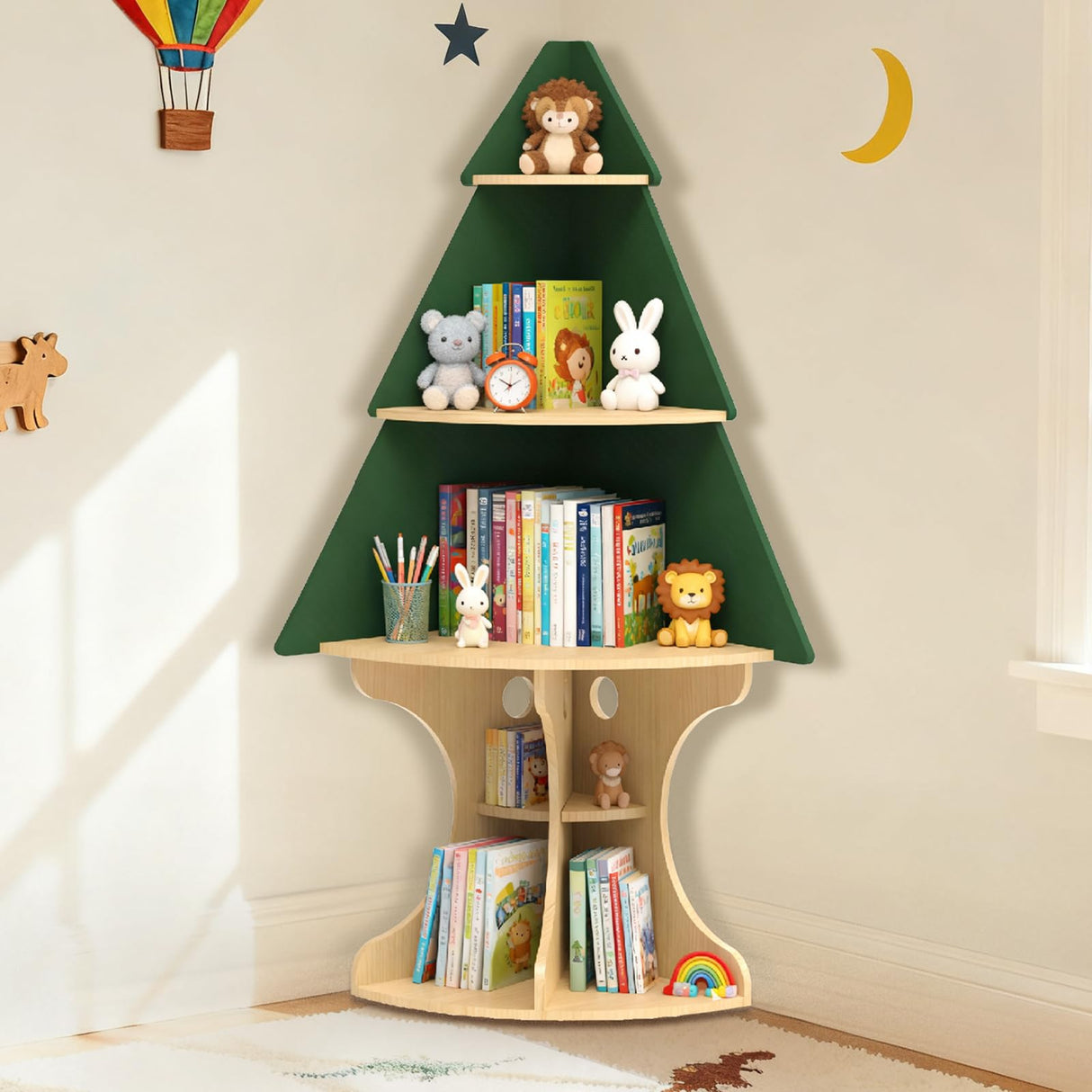 LAKNUAL Bookshelf for Kids, Children Tree-Bookshelf, Space-Saving Montessori Toddler Corner Bookcase for Nursery, Kindergarten, Kids Rooms LAKNUAL