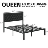 Fluest Queen Bed Frame with Headboard PU Leather Upholstered Bed Frame Platform,All Metal Slats Support Platform Bed Frame with Storage Space,Easy Assembly,Noise Free,No Box Spring Needed,Black Fluest