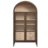 Modway Nolan Tall Arched Storage Display Cabinet in Walnut Light Oak - 74 Inch Arch Bookshelf with Glass Doors, Shelves and Drawers - Modern Accent Cabinet for Living Room, Dining Room Modway